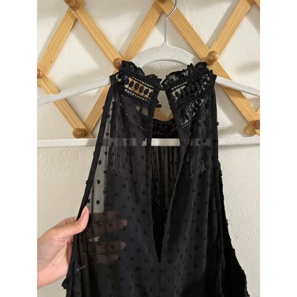 Twelfth Street by Cynthia Vincent Mini Dress 12 Black Eyelet Halter Neck Ruffles - Picture 14 of 15